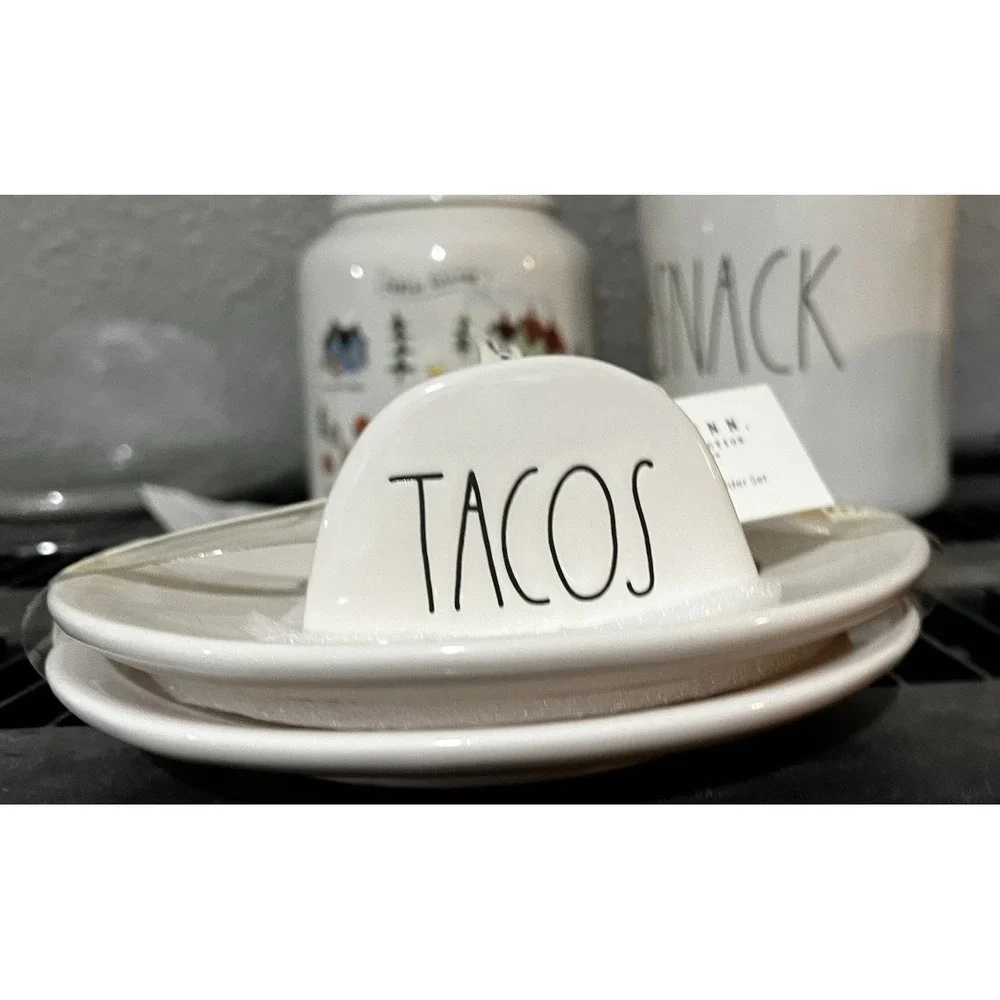 Rae Dunn Ceramic Taco Plates & Holder Set Let's Taco About It - Picture 1 of 2